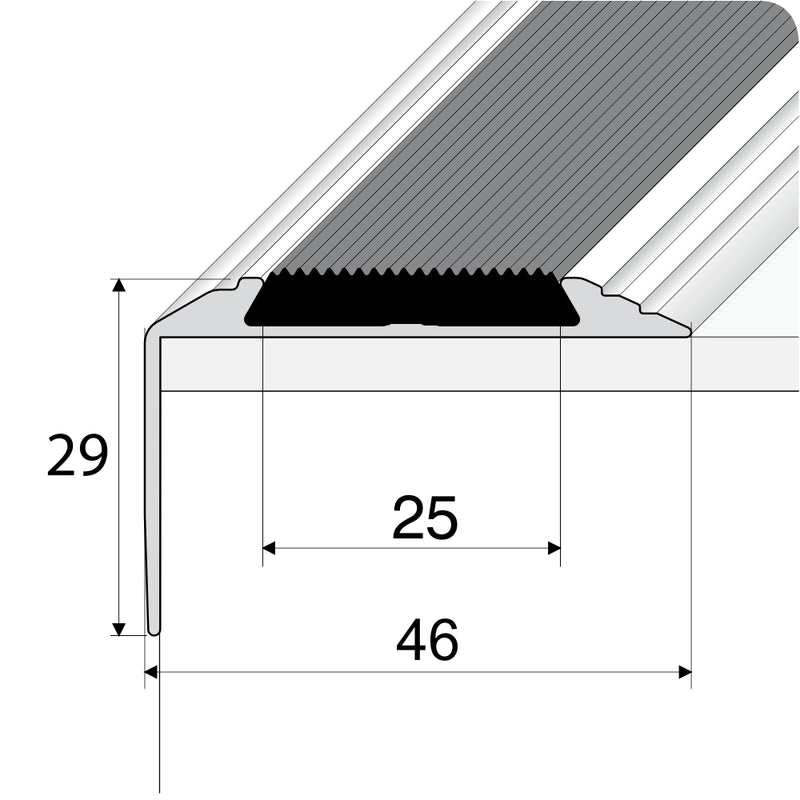 Anodised Aluminium Self Adhesive Non-Slip Rubber Stair Nosing 46mm x 30mm for Wooden, Laminate, Vinyl, Carpet & Tiled Floors - Easy Installation